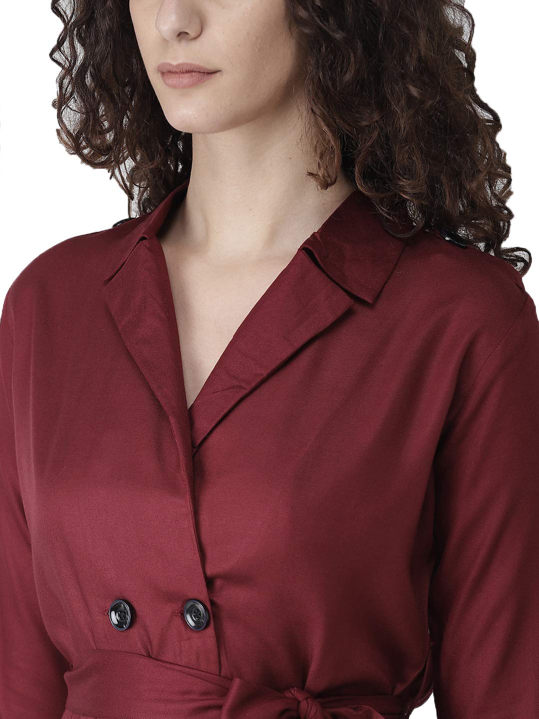 Style Quotient Women Solid Maroon viscose rayon smart casual Trench Coat