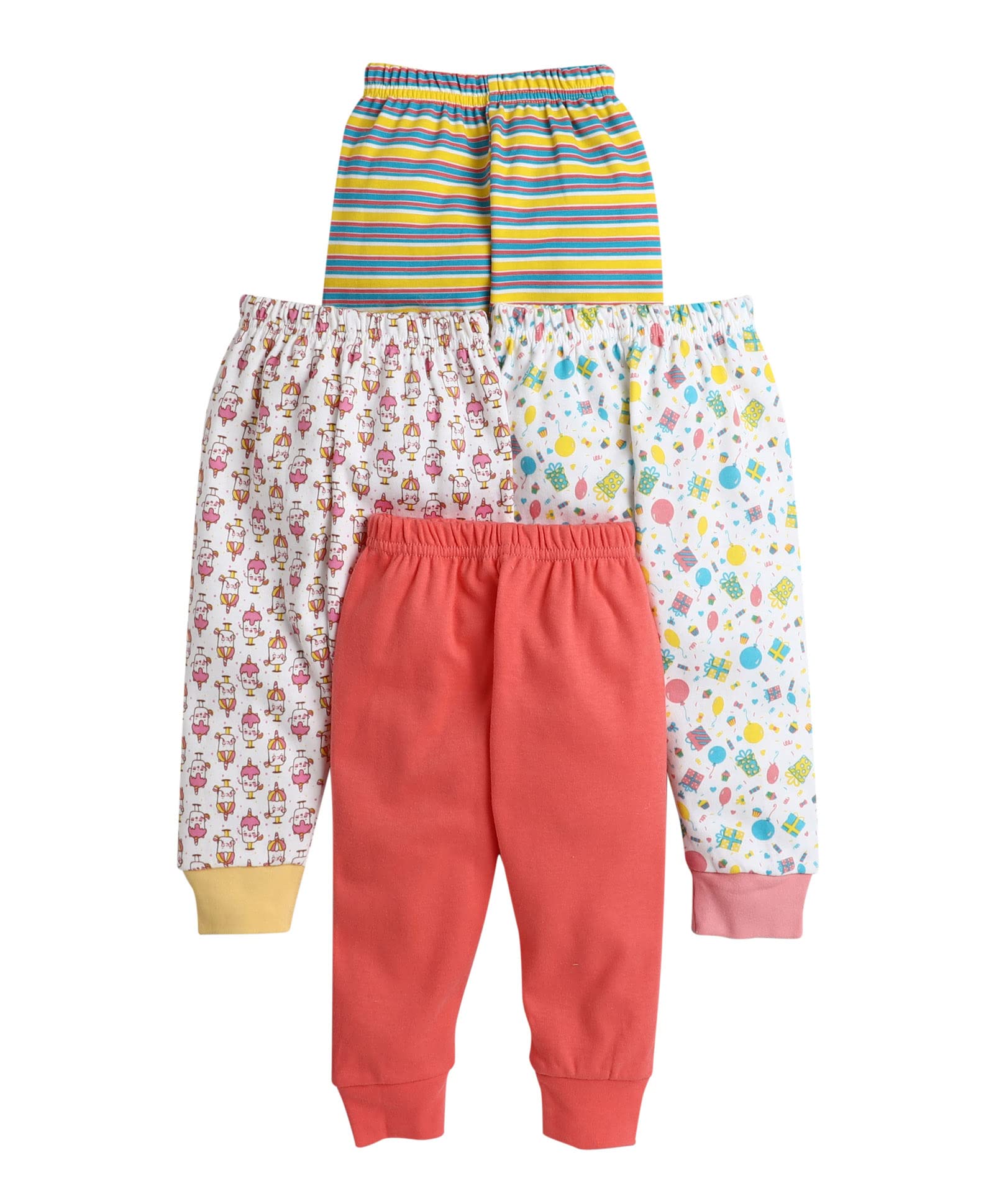 Bumzee Peach & Multi Full Length Pajamas For Girls Pack Of 4 Age - 3-6 Months