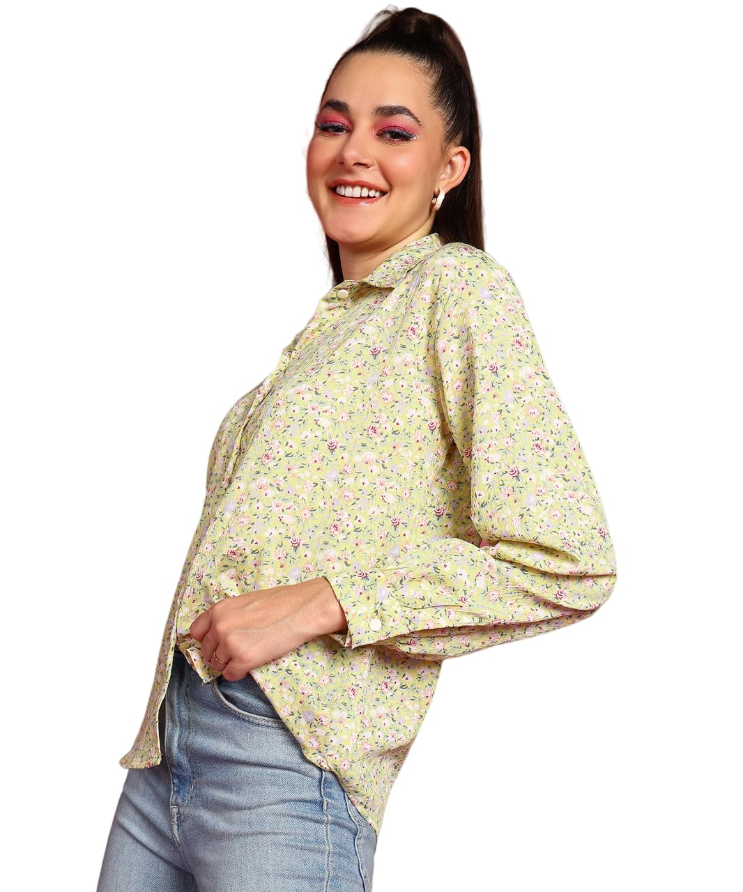 POPWINGS Printed Full-Sleeves Regular-Fit Polyester Printed Shirt for Women Stylish Western Casual Wear