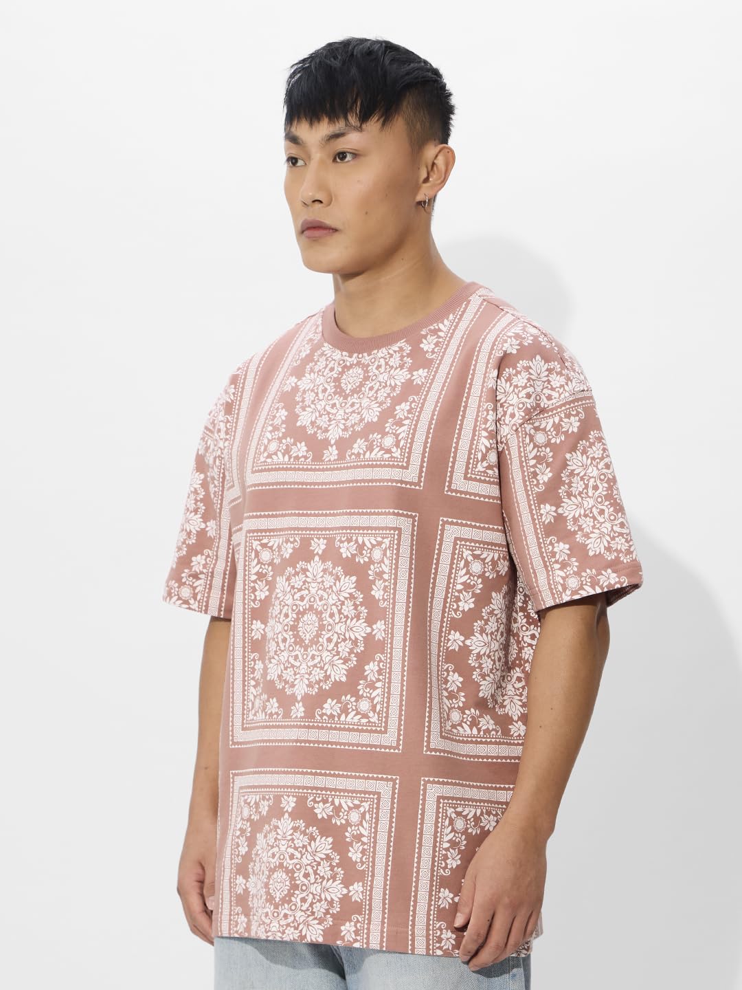 The Souled Store Muted Clay Oversized T-Shirt for Men Boys Cotton Casual Half Sleeves Baggy Loose Fit Drop Shoulder Round Neck
