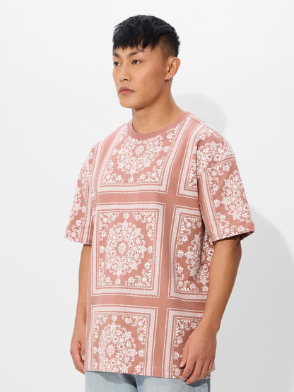 The Souled Store Muted Clay Oversized T-Shirt for Men Boys Cotton Casual Half Sleeves Baggy Loose Fit Drop Shoulder Round Neck