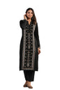 ishin Womens Black Jacquard Style Ethnic Motifs Straight Winterwear Kurta