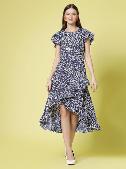 Oomph! WomenS Western & Fusion Wear Wrap Midi Dresses For Women, Blue - Md267