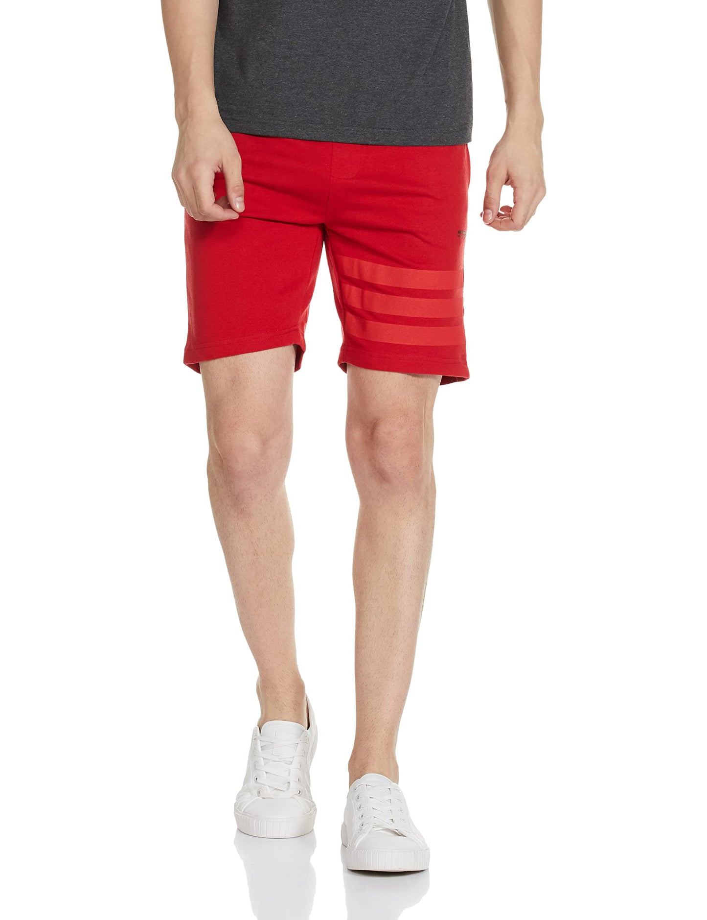 The Indian Garage Co Men Slim Fit Placement Print Mid-Rise Knitted Shorts Red