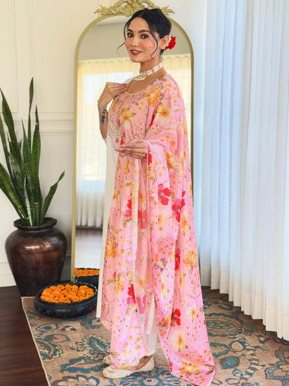 Naixa WomenS Off White Rayon With Inner Embroidered Straight Kurta With Rayon Pant And Silk Chiffon Laced Dupatta Sets (Nx-626-
