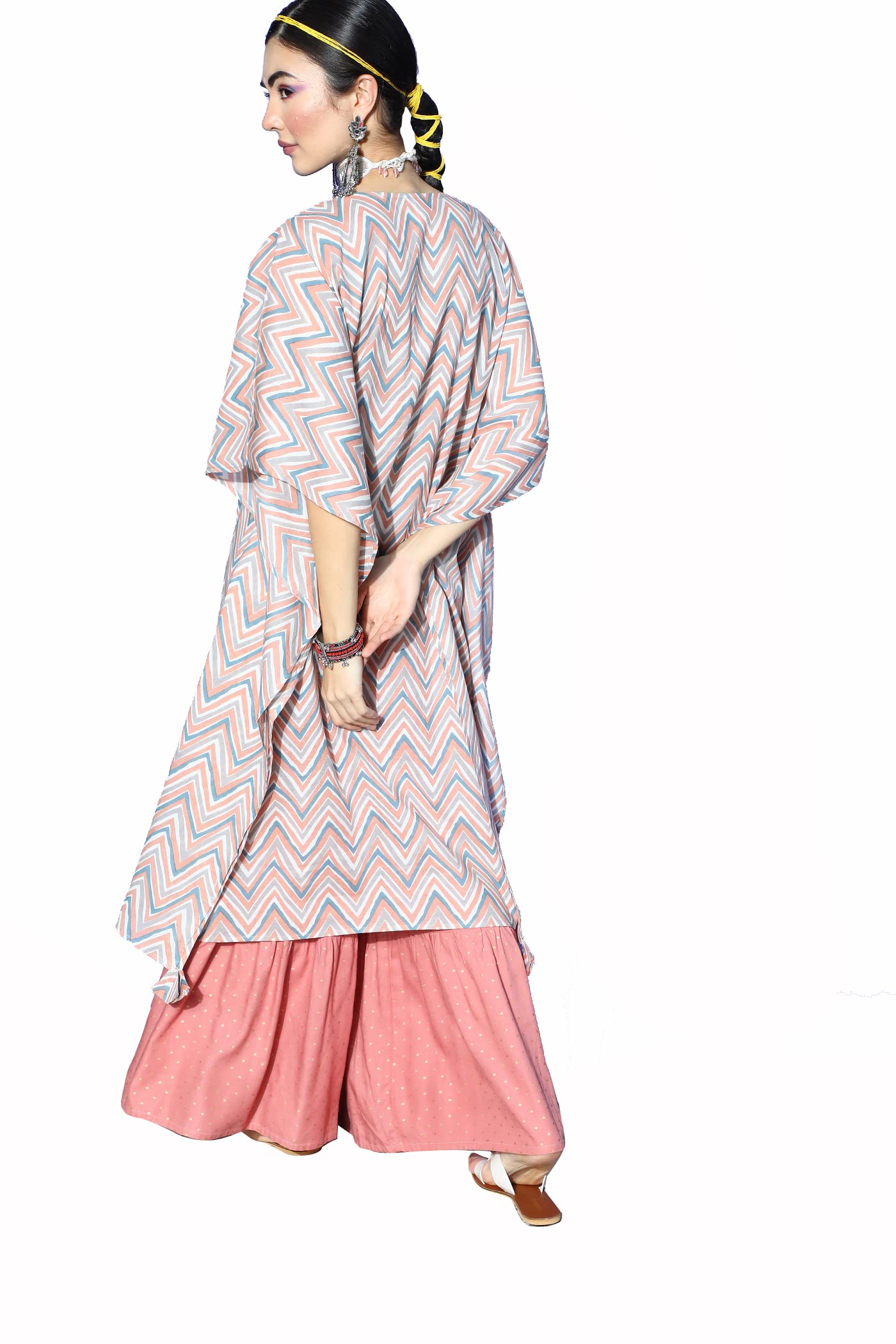Stylum Women's Stripes Printed Cotton Kaftan Kurta (Peach)