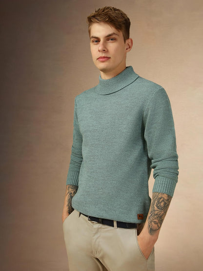 Dennis Lingo Men Purple Solid Slim Fit Full Sleeve Turtle Neck Pullover Sweater