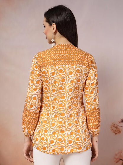 Stylum Womens Mustard Floral Printed Cotton Top