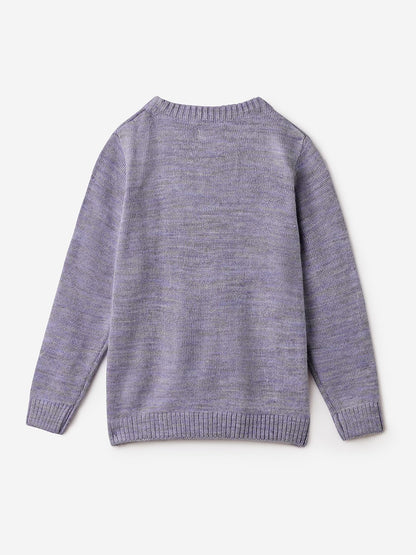 The Souled Store Cosmic Sky Girls Crew Neck Long Sleeve Purple Embroidered Regular Fit Sweaters Girls Knit Sweaters for Kids Ch