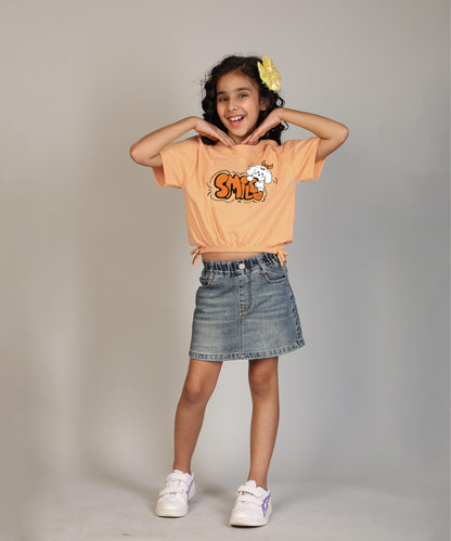 Kyda Kids 100% Cotton Crop Top For Girls - Printed Short Sleeve Stylish Tshirt, Regular Fit Tops For Girl - Pack Of 3