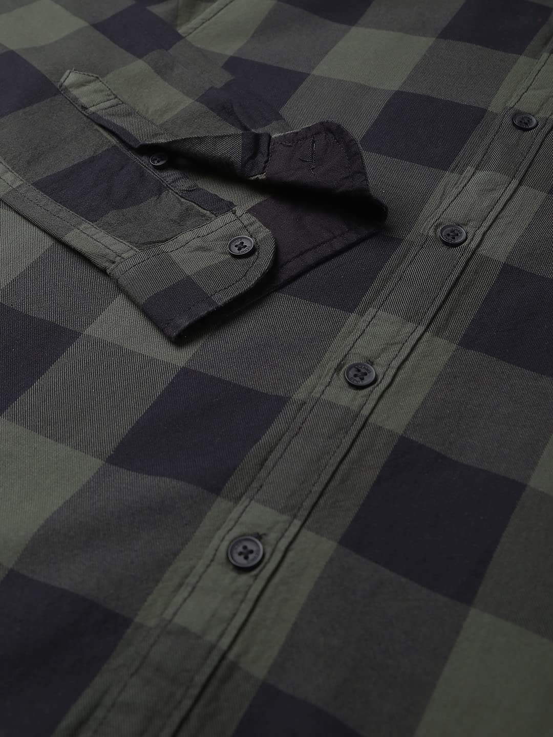 Dennis Lingo Men s Cotton Buffalo Check Slim Fit Casual Shirt with Pocket, Full Sleeve Shirt for Formal & Casual Wear (C442_OLIV