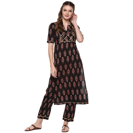 Idalia Printed Straight Cotton Kurta With Pant Set - Ethnic Kurta Set For Women, Great For Wedding & Festive Occasions, Calf Len