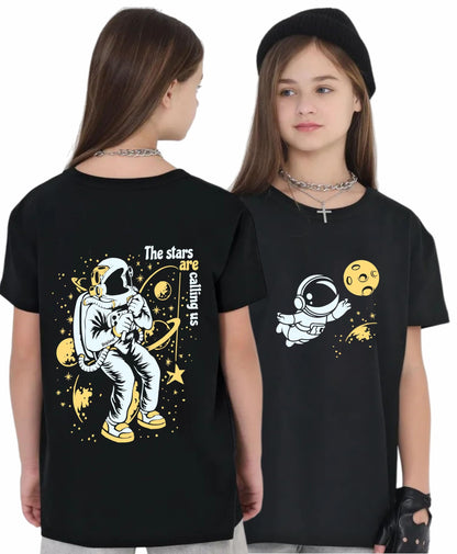 Uniplanet Store GirlS Cotton Blend T-Shirts With Space Theme Graphic Printed Half Sleeves Round Neck Regular Fit And Standard L