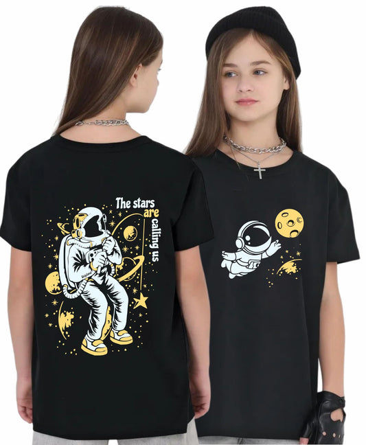 Uniplanet Store GirlS Cotton Blend T-Shirts With Space Theme Graphic Printed Half Sleeves Round Neck Regular Fit And Standard L