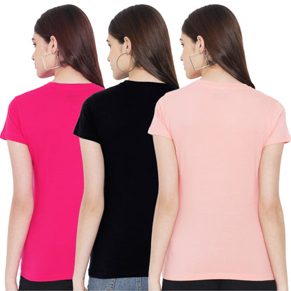 Preneum Womens Cotton Regular Fit Latest Graphic Stylish Printed Short Sleeves Casual T-Shirt || Trends & Stylish (Pack 3), Pea