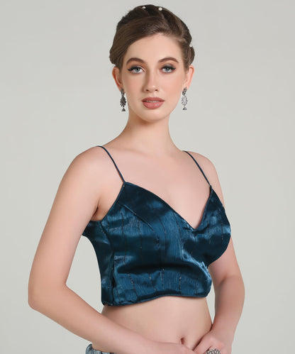 Pujia Mills Woman Wine Designer Zimi Chu Slub Shining Material With Sequnace Work Blouse