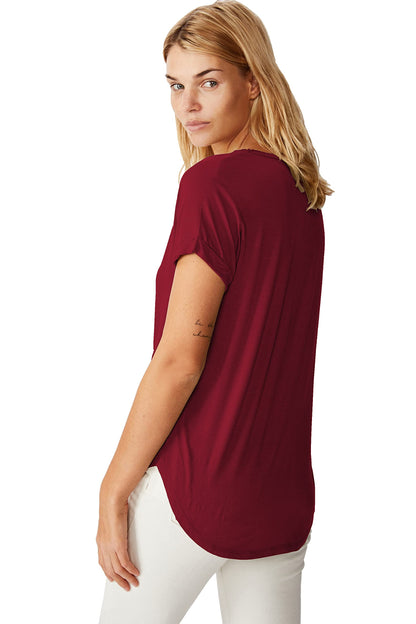 Fabricorn Combo Of Three Plain Maroon, Dusty Rose And Wine V-Neck Up And Down Cotton Tshirt For Women (Maroon, Dusty Rose, Wine,