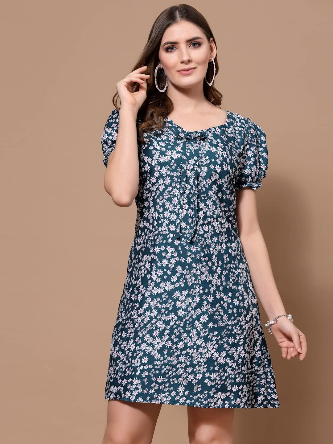 Oomph! Dress For Women Stylish| Summer Vacation Style |Floral Print Puff Sleeve Dress | Lightweight Flared Maxi For Casual & Hol