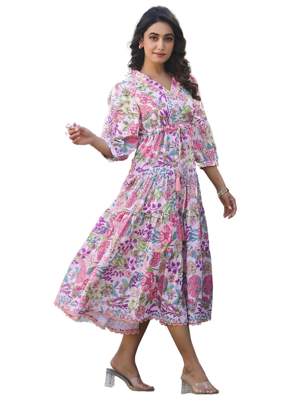 Greciilooks WomenS Rayon Casual Knee-Length Western Dress Pink
