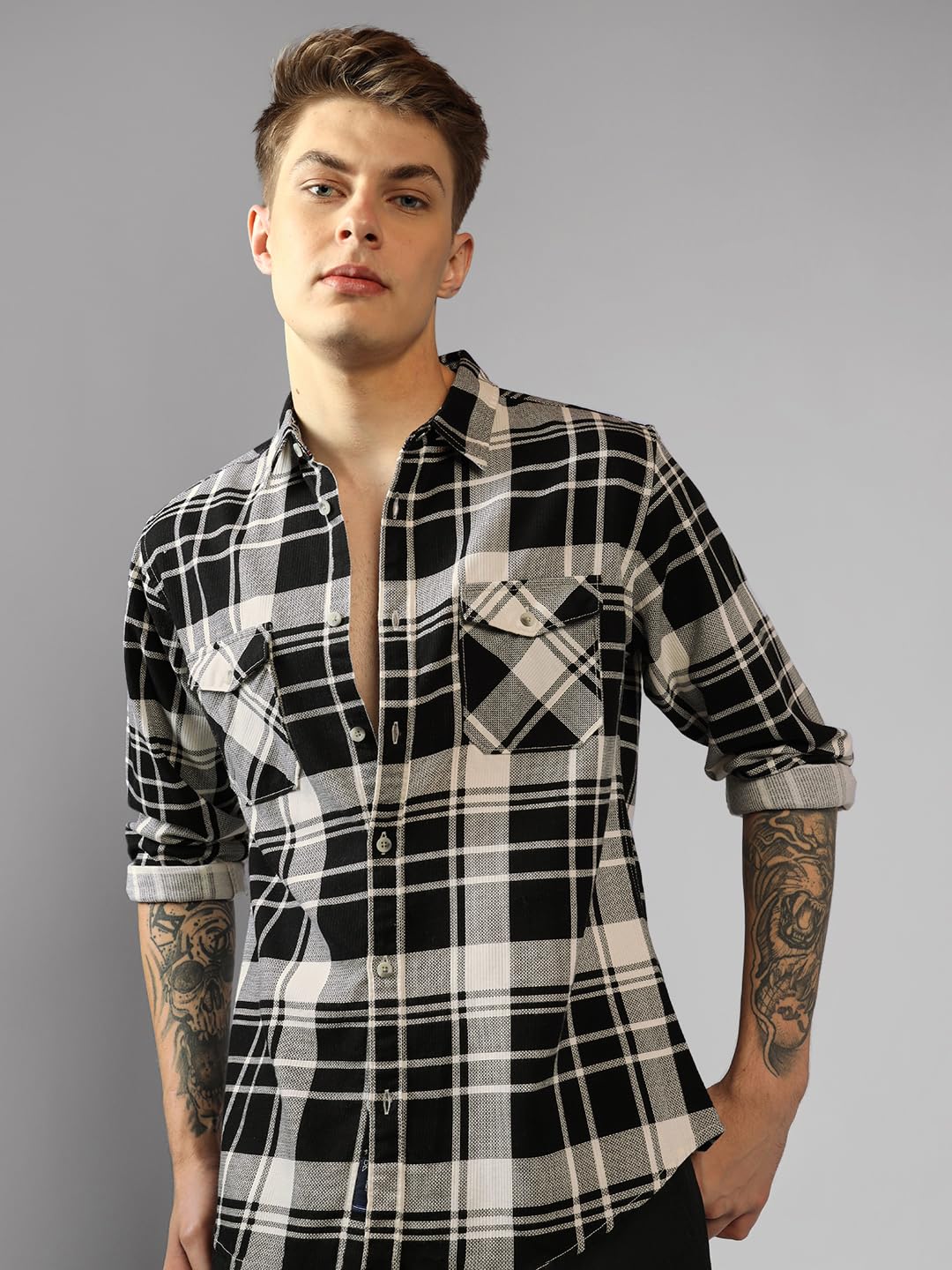 Dennis Lingo MenS | Black | Checks/Flannel | Regular Collar | Full Sleeve | Relaxed | Casual Shirt