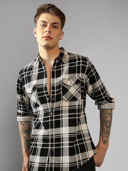 Dennis Lingo MenS | Black | Checks/Flannel | Regular Collar | Full Sleeve | Relaxed | Casual Shirt