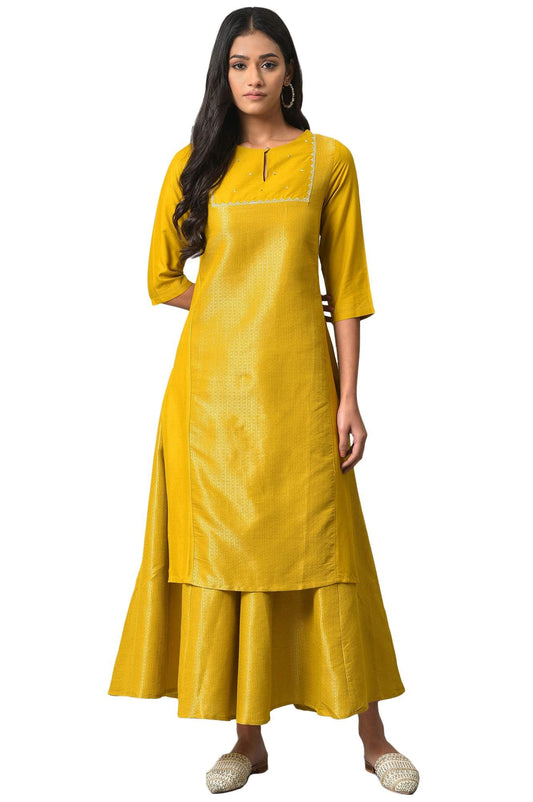 W for Woman Yellow Dobby Festive Kurta