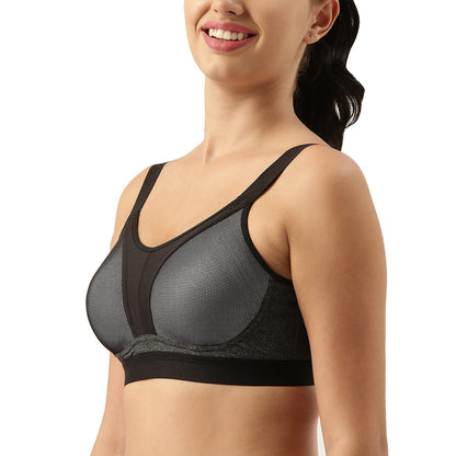 Enamor WomenS Polyester Y-Panel For Bounce Control High Impact Padded Non-Wired And High Coverage Sports Bra -Sb25(Sb25-Greymel