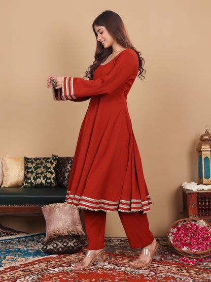 Varanga Women Crepe Zari And Sequins Embellished Lace Detailed Anarkali Kurta Set With Dupatta