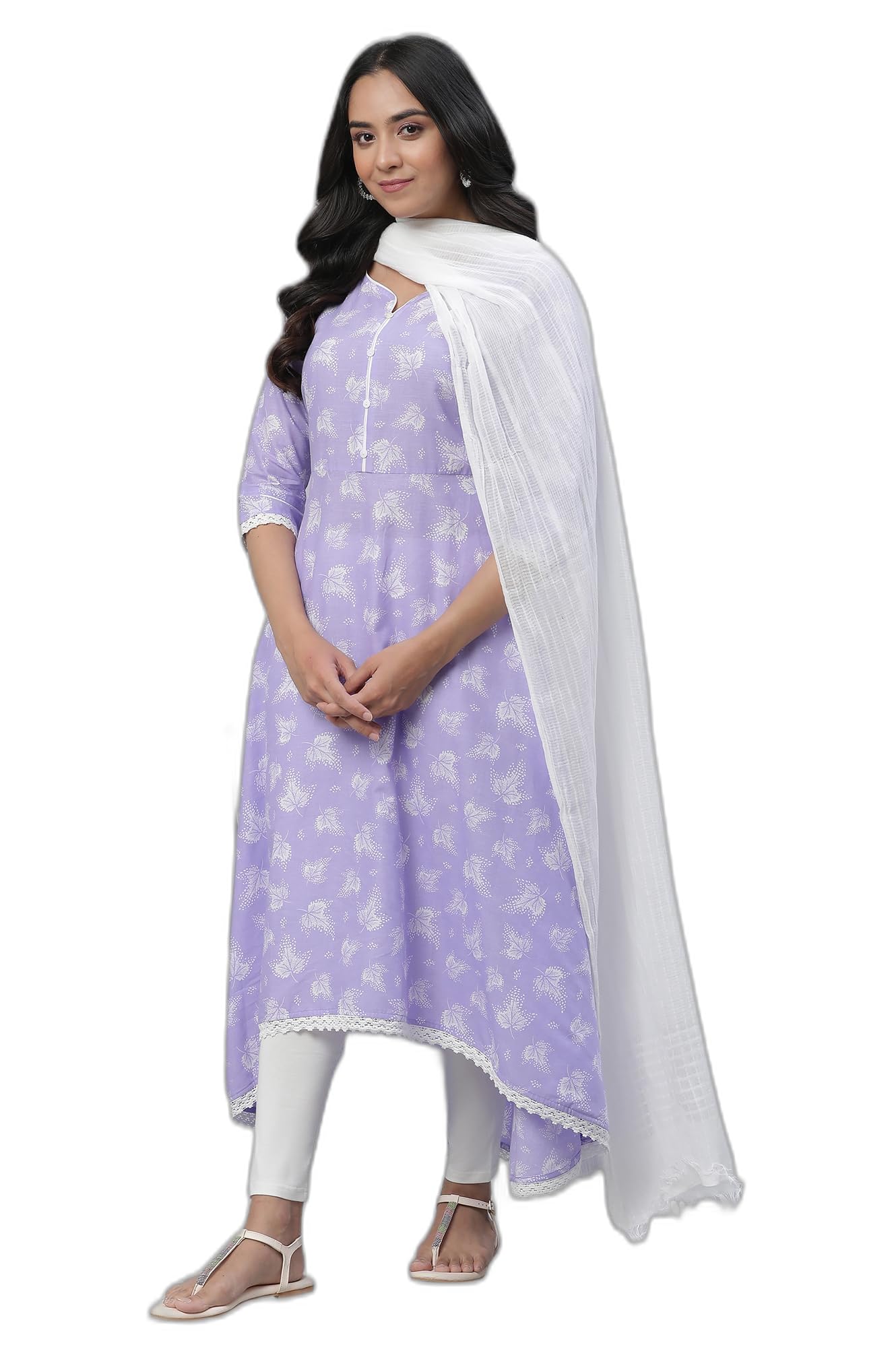 Aurelia Purple Leaf Print Cotton Regular Kurta