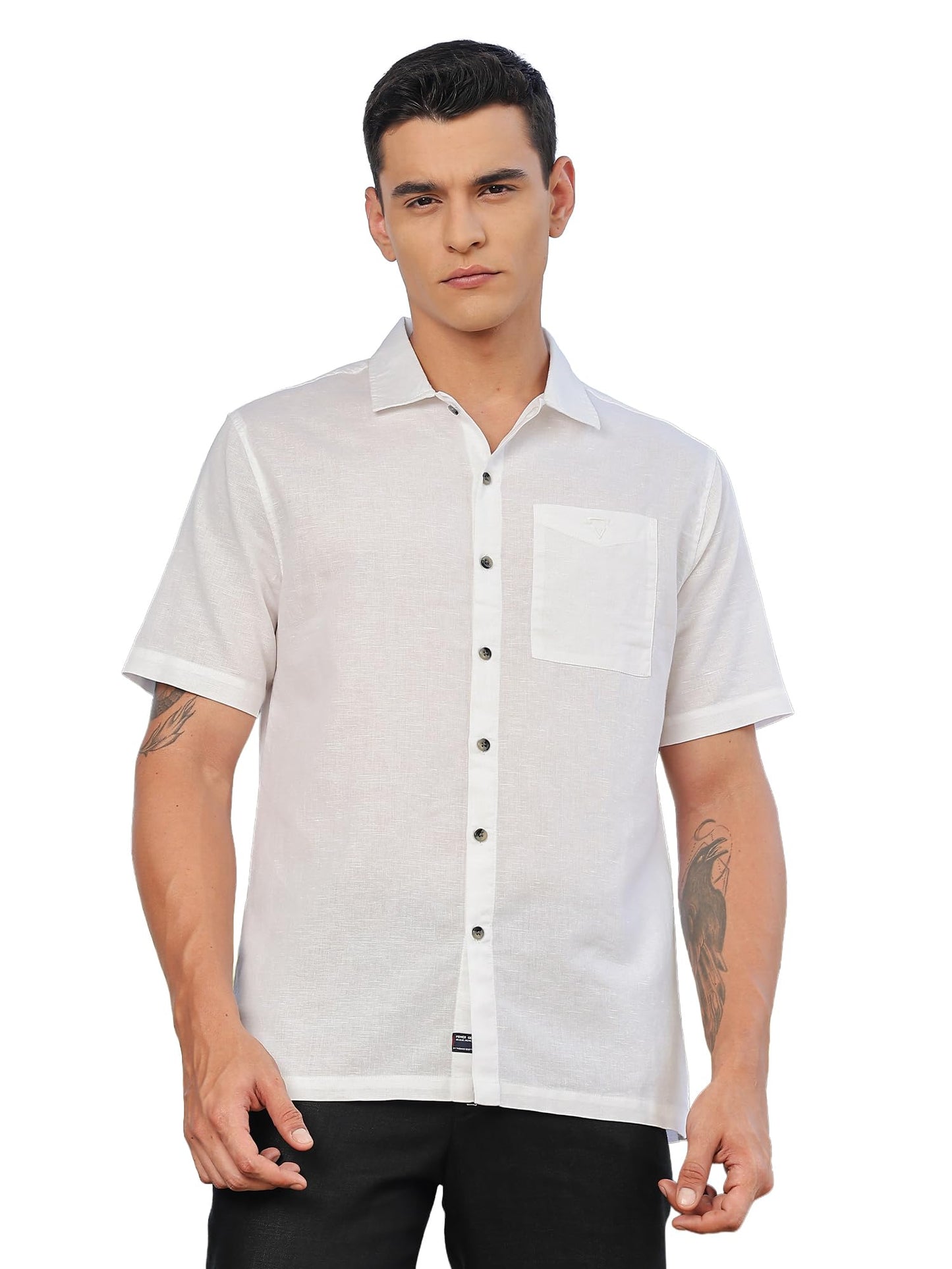 Thomas Scott Mens | Solid | Premium Irish Linen | Half Sleeve | Spread Collar | Casual | Shirt for Men White