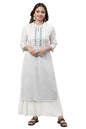 Aurelia Women's White Solid Thread Work Cotton Blend Straight Kurta and Palazzo Set (ONVAS14491-606465-M)
