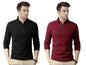 Noble Monk MenS Polo Neck Full Sleeves Solid T-Shirt Wine Red Black