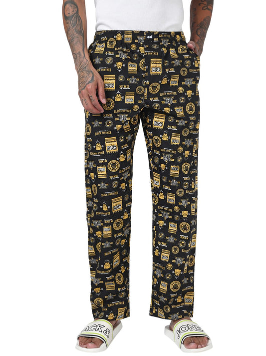 Bewakoof Official Marvel Merchandsie Black Panther Mens All Over Printed Regular Fit Poplin Pyjama_694149_Black_M