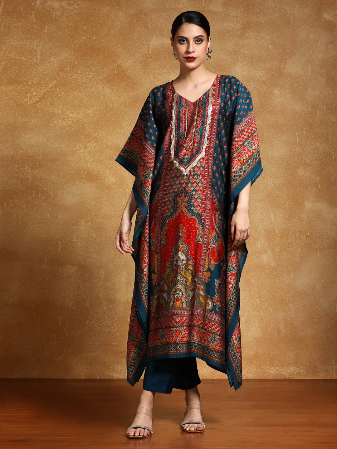 Varanga Women-Zari & Sequin Detailed Ethnic Printed Flared Kaftan With Trouser