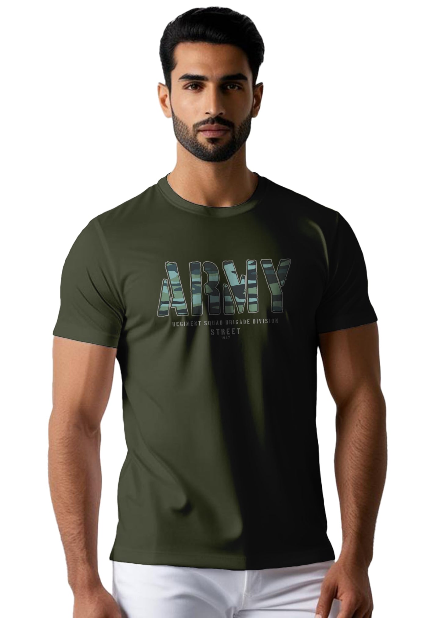 Peppyzone Mens Regular Fit T-Shirt (PZ-Army433_Olive