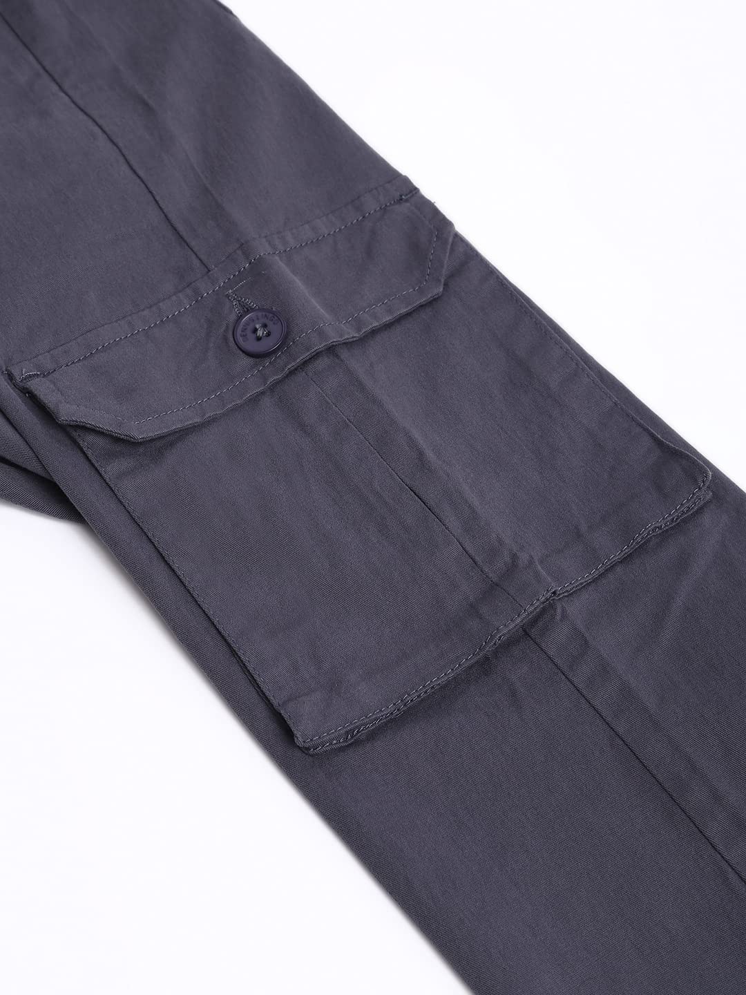 Dennis Lingo Mens Solid Cotton Casual Mid Rise Ankle Length Multi-Pocket Tapered Fit Stretchable Cargo Pant/Trousers (Steel Gre