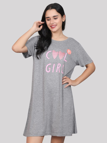 Evolove WomenS Cotton Knee Length Short Night Gown Nighty Dress With Pocket, Super Soft Comfortable (Grey Melange, Sngkn1744Gy-