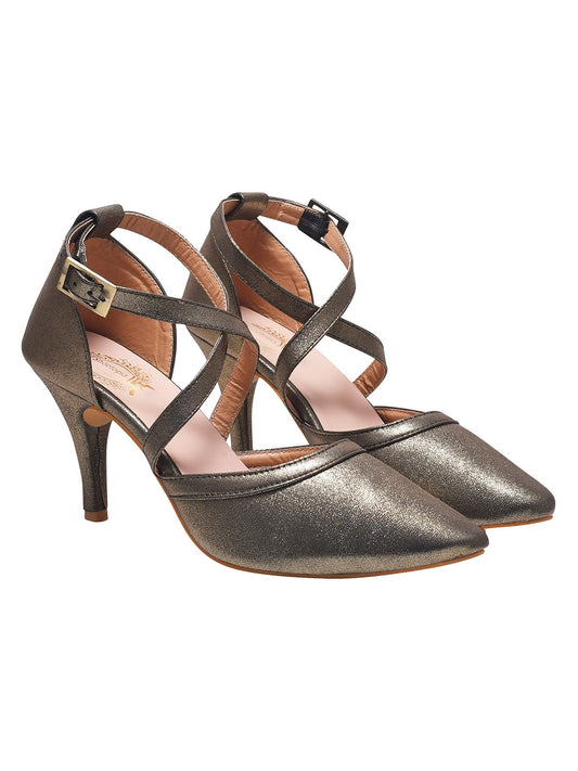 Shoetopia WomenS Antique Patent Leather Heels || Cross Strap Closed Toe Pumps With Buckle || Stylish High Heel Perfect For Offi