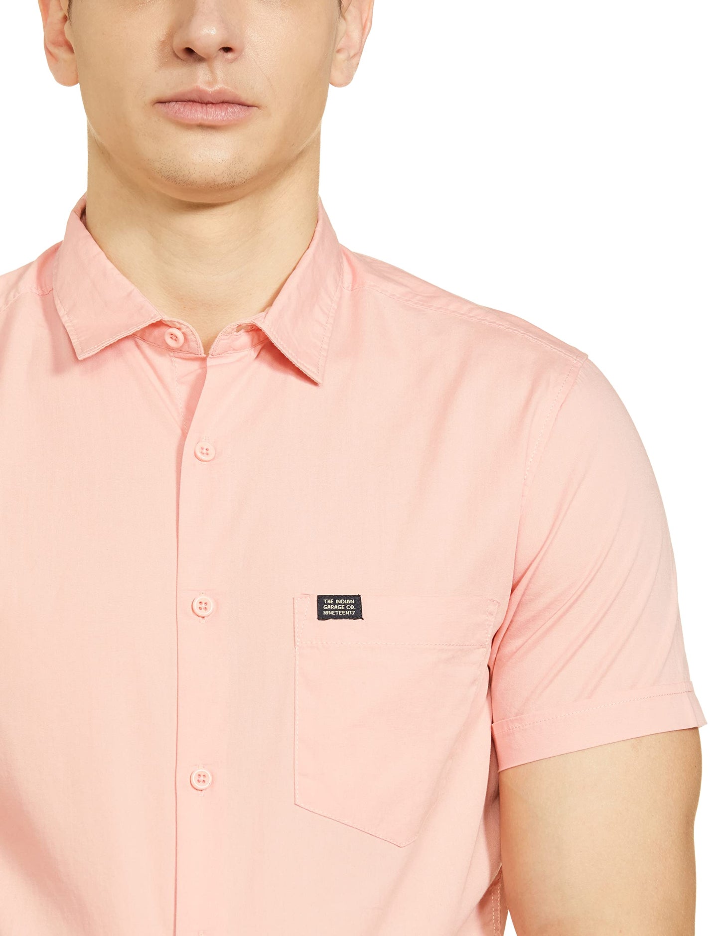 The Indian Garage Co Men Pink Placement Printed Slim Fit Cotton Casual Shirt
