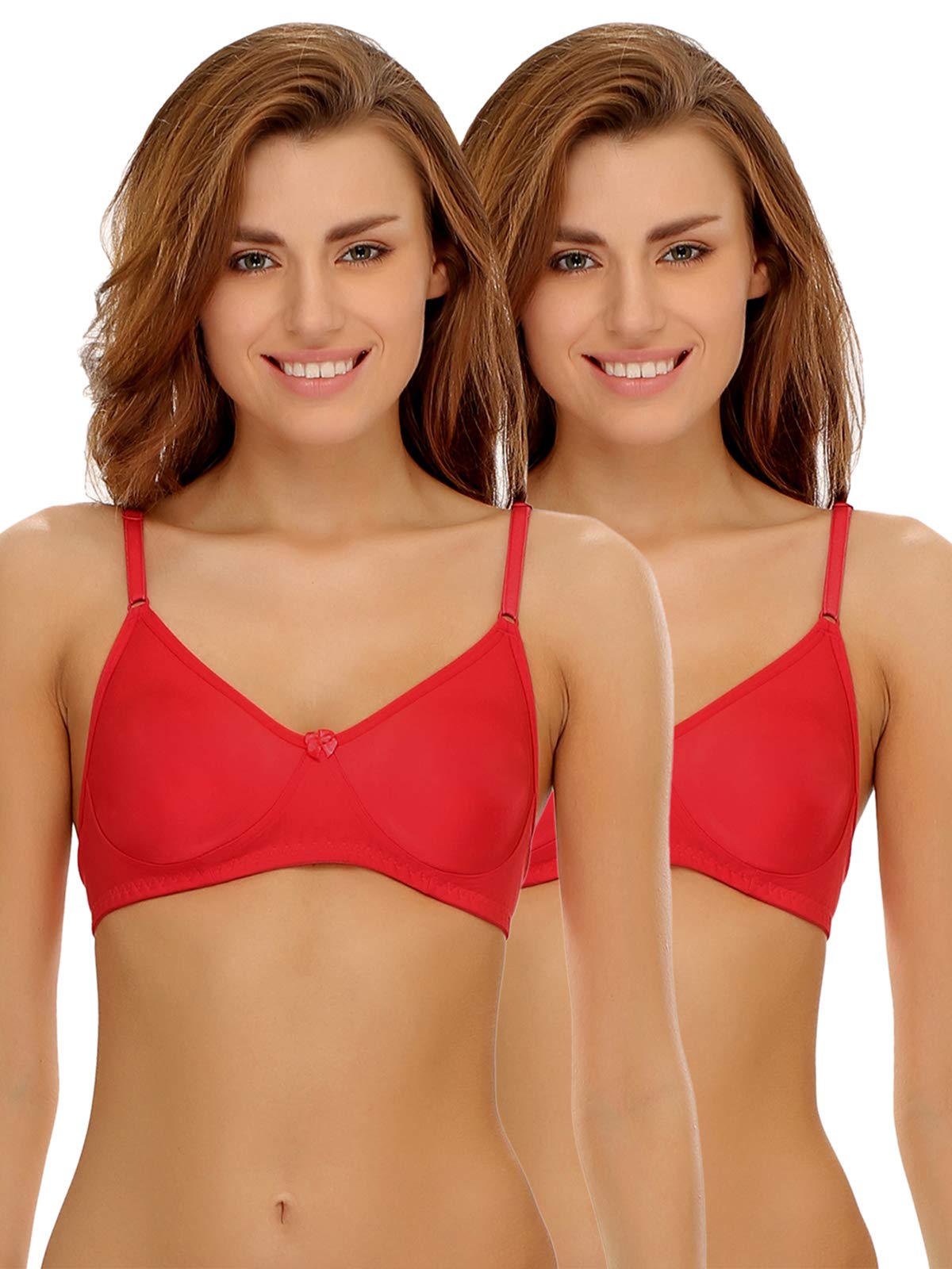Clovia Womens Pack of 2 Cotton Rich Non-Padded Wirefree T-Shirt Bra in Multicolor (COMBRC010_Multi-Coloured_40B)