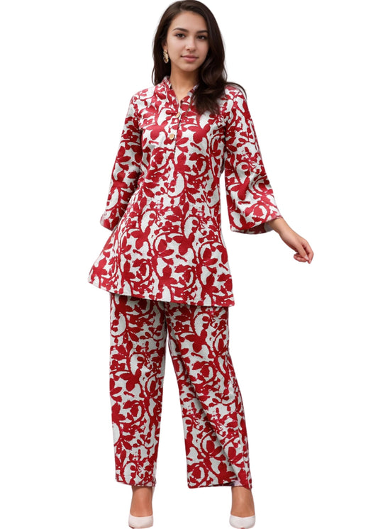 Shienzy Stylish Printed Cotton Blend Co Ord Set For Women || Casual & Festive Indo-Western Outfit || Kurta Pant Set (1594Shz_Mrn