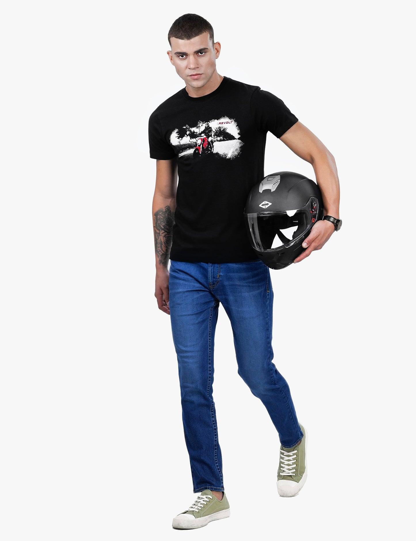 REVOLT Solid Slim Fit Men's Casual Round Neck 100% Cotton T-Shirt-Photographic Print