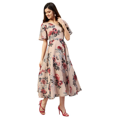 Rare Women Casual Nude Colour Maxi Floral Dress