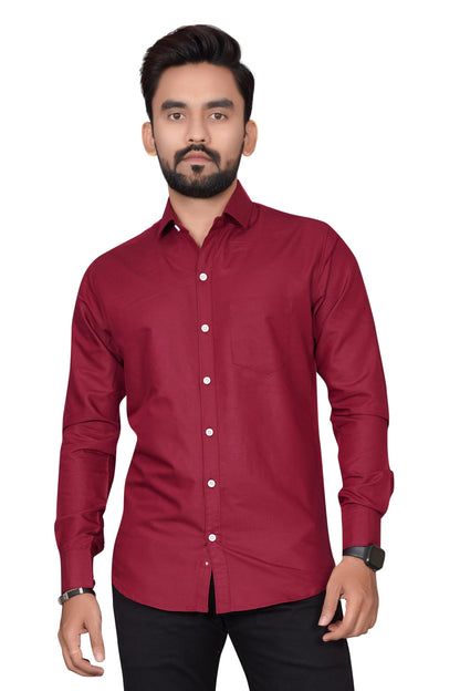 Besix MenS Cotton Blend Solid Shirt With Spread Collared Full Sleeve Button Closure Curved Hem Straight Length And One Pocket |