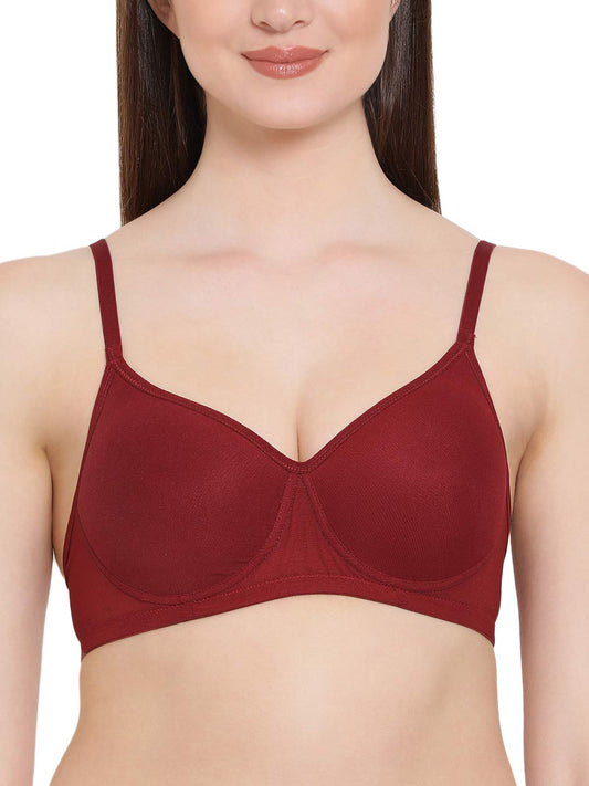 Clovia WomenS Polyamide Solid Padded Full Cup Wire Free T-Shirt Bra (Br1480P09_Dark Red_40B)