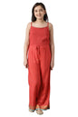 Aurelia Viscose Girls Red Foil Printed Jumpsuit in Boat Neck Ankle Length (22FEG10243B