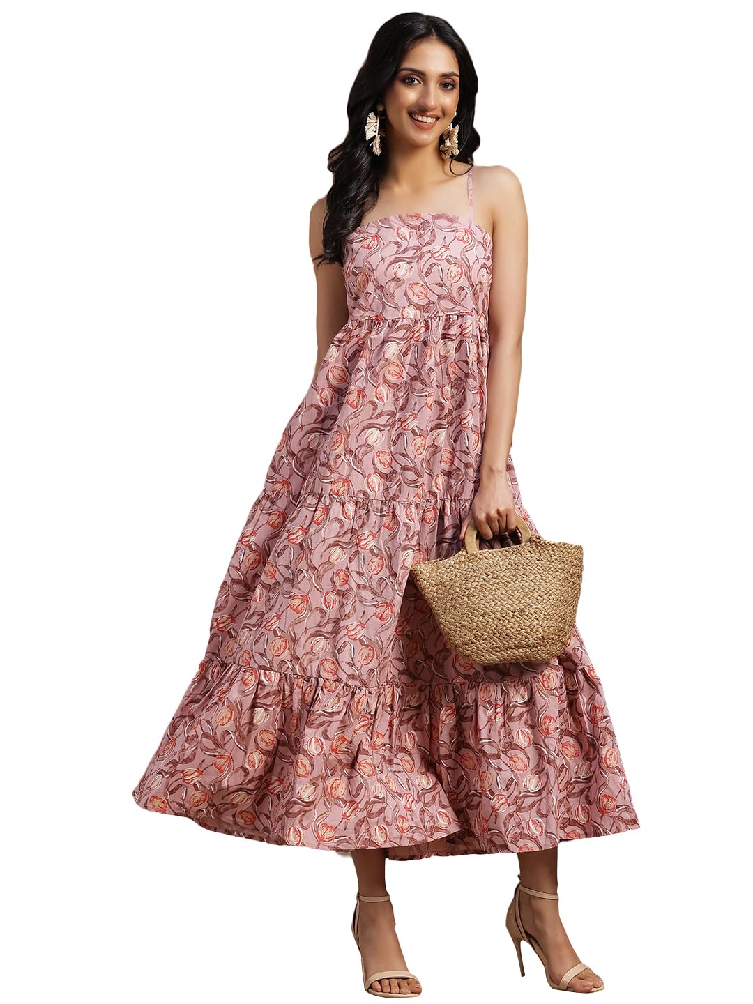 Libas WomenS Cotton Fit And Flare Maxi Dress (26919_Peach