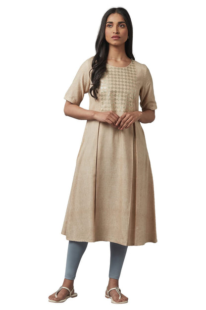 W for Woman Almond Beige Sequin Work Kurta