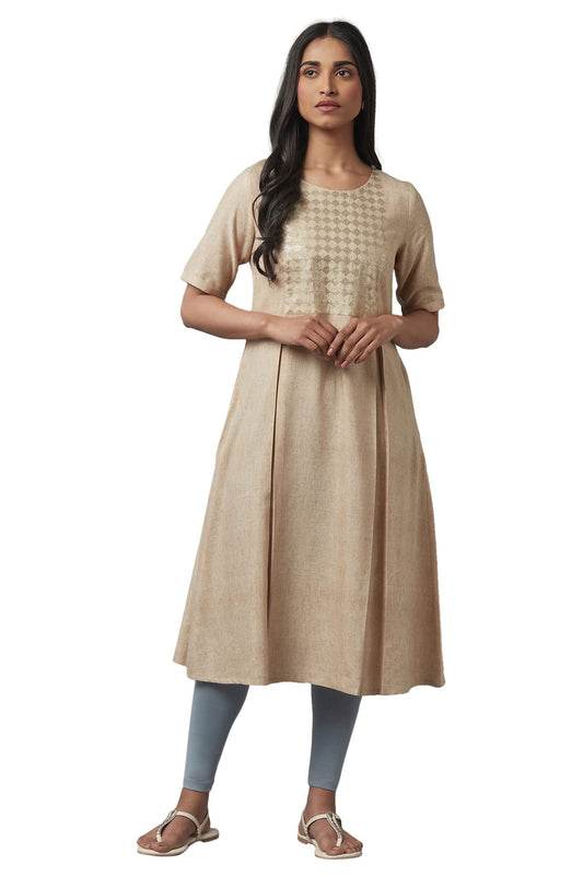 W for Woman Almond Beige Sequin Work Kurta