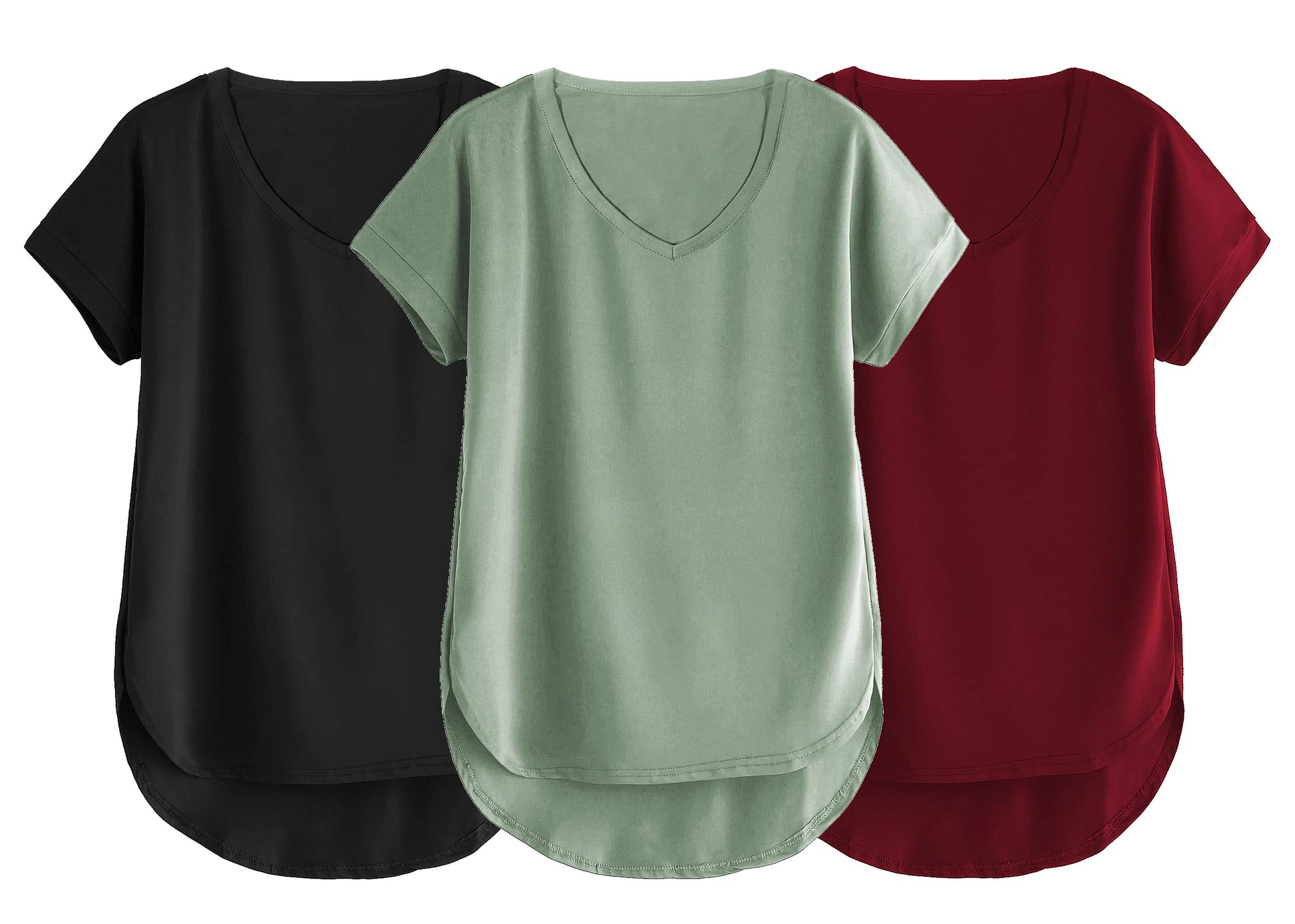 Fabricorn Combo Of Three Plain Maroon, Black And Sage Green V-Neck Up And Down Cotton Tshirt For Women (Maroon, Black, Sage Gree